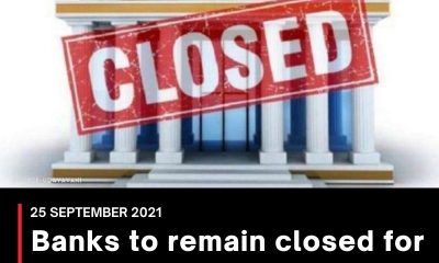 Banks to remain closed for a total of 21 days in October