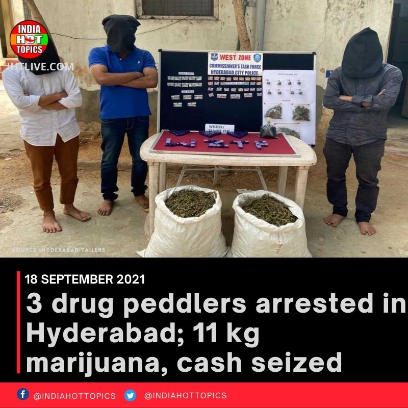 3 drug peddlers arrested in Hyderabad; 11 kg marijuana, cash seized