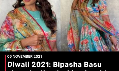 Diwali 2021: Bipasha Basu slays festive fashion in a blue floral lehenga