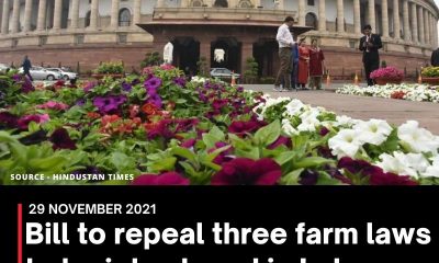 Bill to repeal three farm laws to be introduced in Lok Sabha
