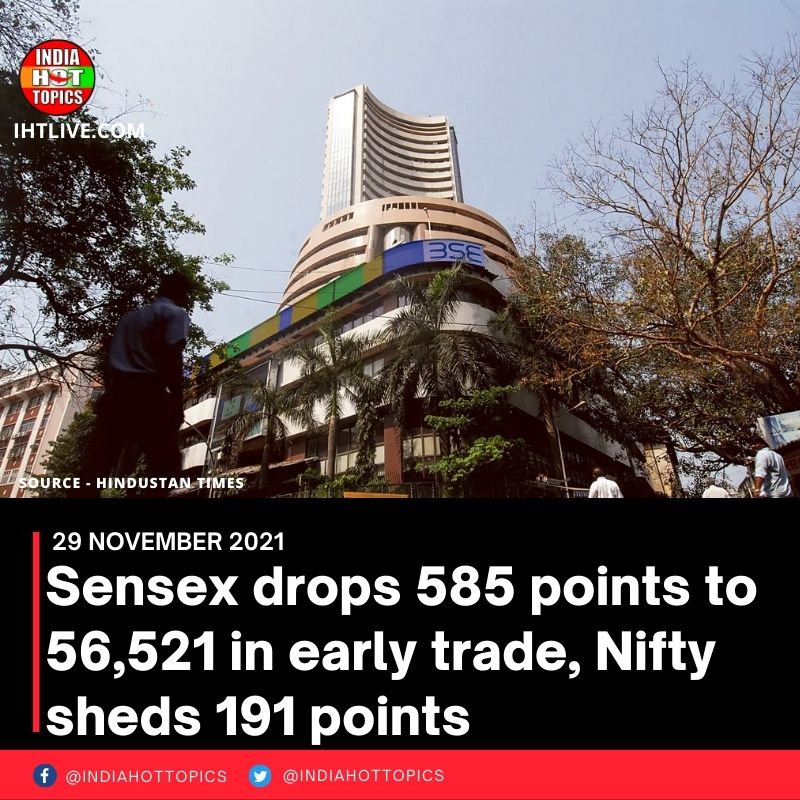 Sensex drops 585 points to 56,521 in early trade, Nifty sheds 191 points