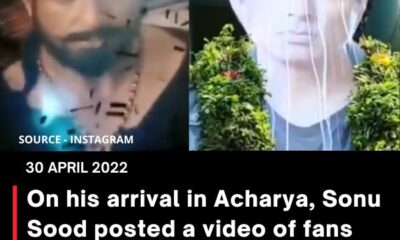 On his arrival in Acharya, Sonu Sood posted a video of fans throwing notes in the theatre